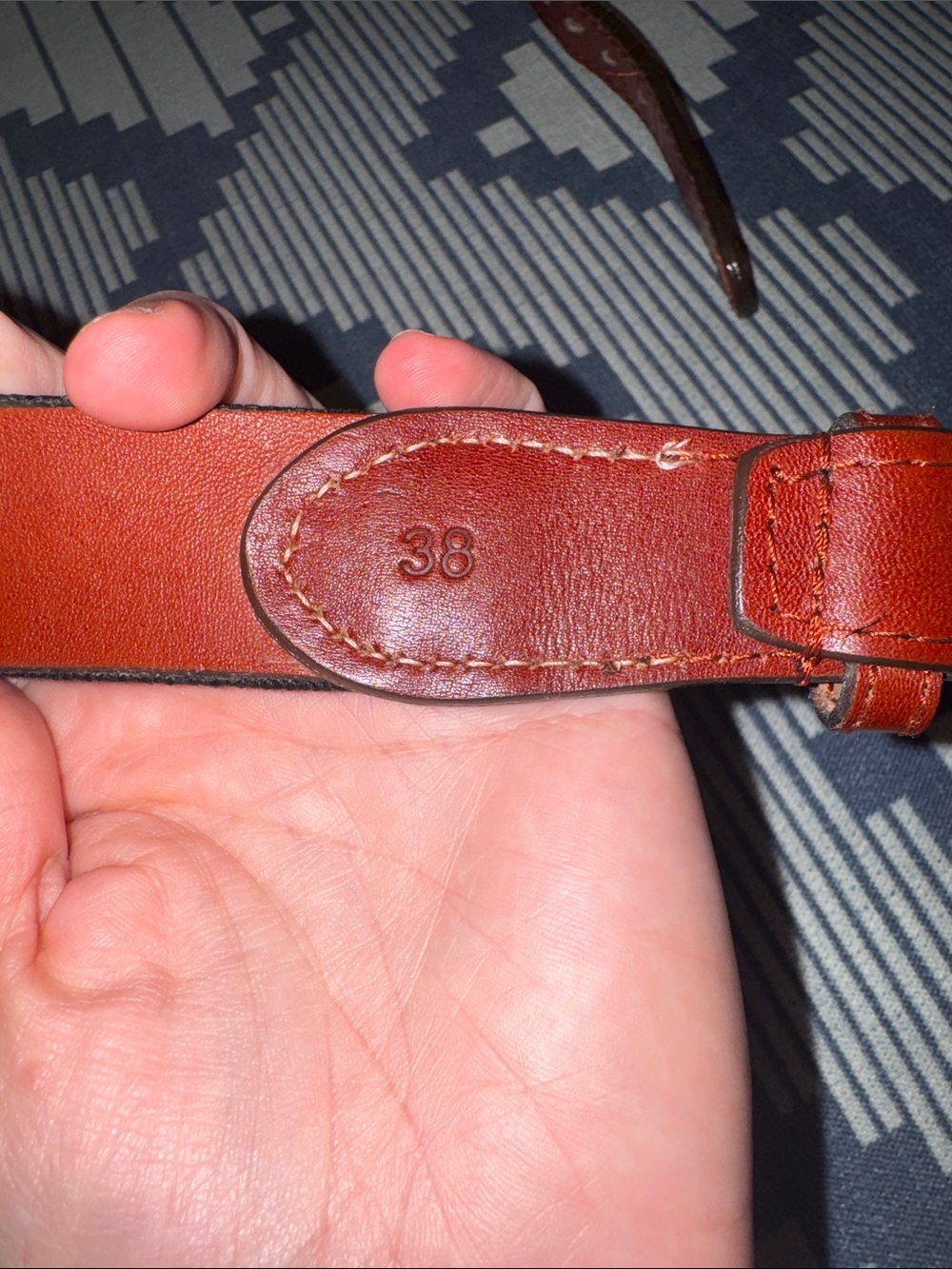 Smathers & Branson Baylor Belt Brown Leather Trim Green-Yellow Embroidery Size38 - Picture 4 of 9